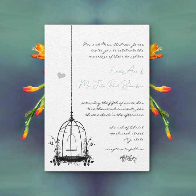 Vintag Black Birdcage Boho Ästhetische Hochzeit Einladung (Von Creator hochgeladen)