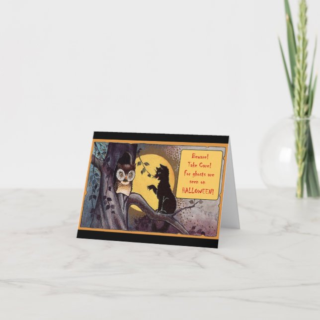 Vintag Black Cat Halloween Feiertagskarte (Vorderseite)