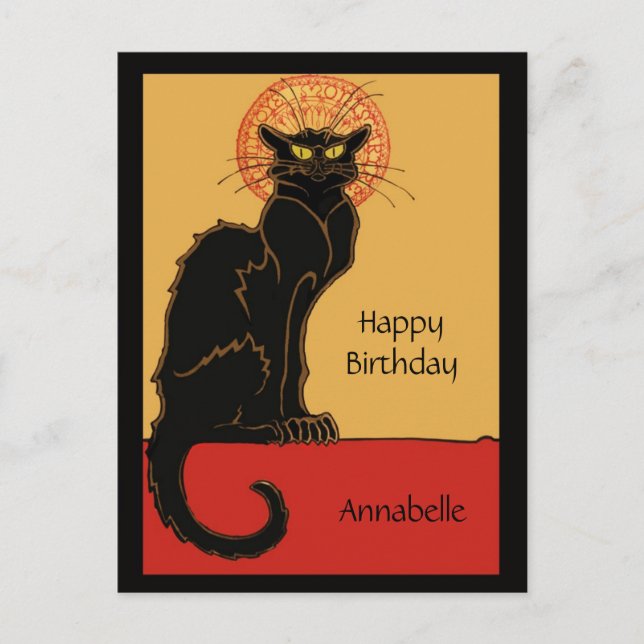 Vintag Black Cat Happy Birthday Personalize Postkarte (Vorderseite)