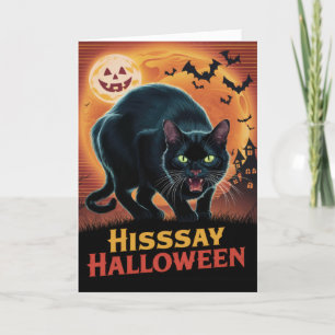 Vintag Black Cat Hisssay Halloween Feiertagskarte
