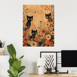 Vintag Black Cat Trio Poster