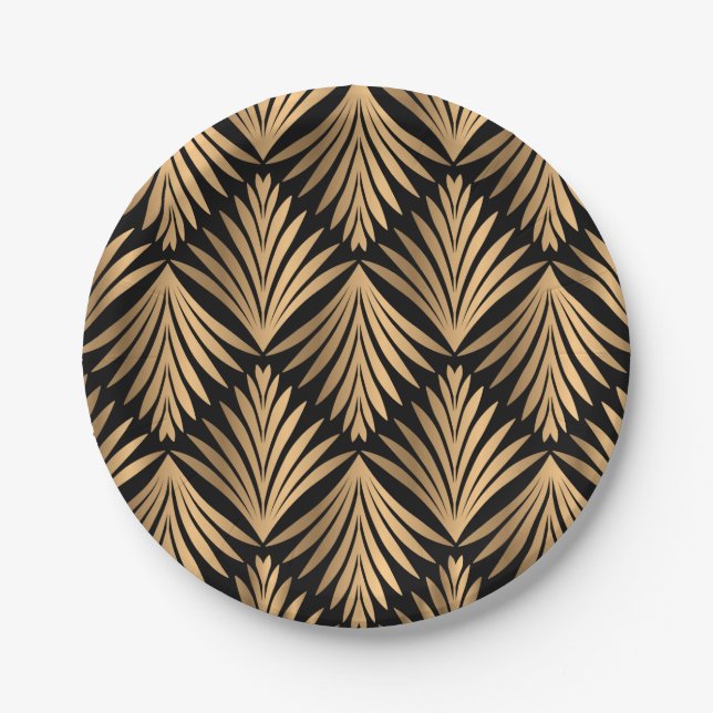 Vintag Black Gold Art Deco Gatsby Wedding Party Pappteller (Vorderseite)
