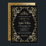 Vintag Black Gold Princess Tiara Sweet 16 Einladung<br><div class="desc">Elegant Vintag Black Gold Prinzessin Tiara Sweet 16 Geburtstags Einladung</div>