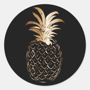 Vintag Black Gold Trendy Tropische Ananas Runder Aufkleber