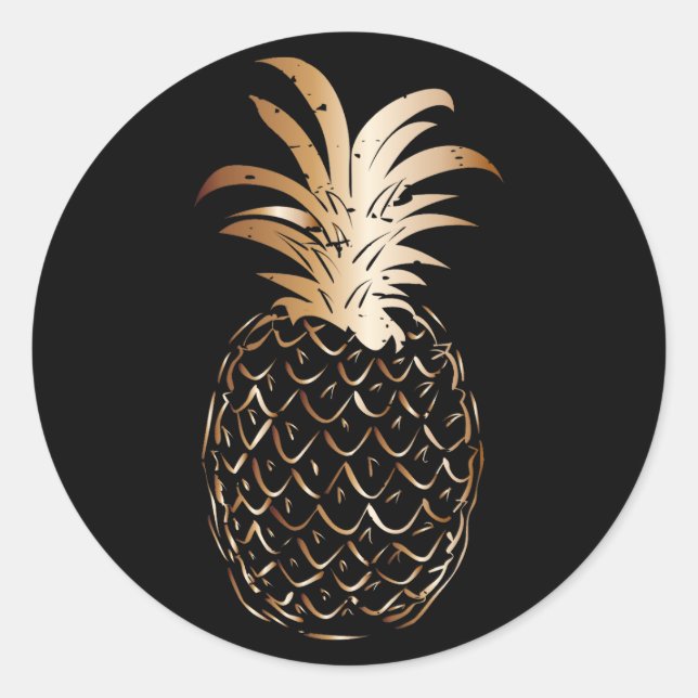Vintag Black Gold Trendy Tropische Ananas Runder Aufkleber (Vorderseite)