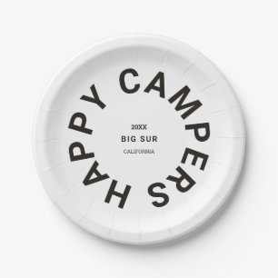Vintag Black Happy Campers Camping Trip Custom Pappteller