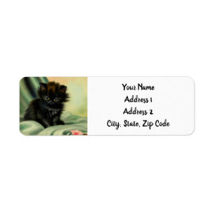 Vintag Black Kitten Illustration