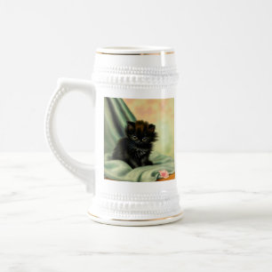 Vintag Black Kitten Illustration Bierglas