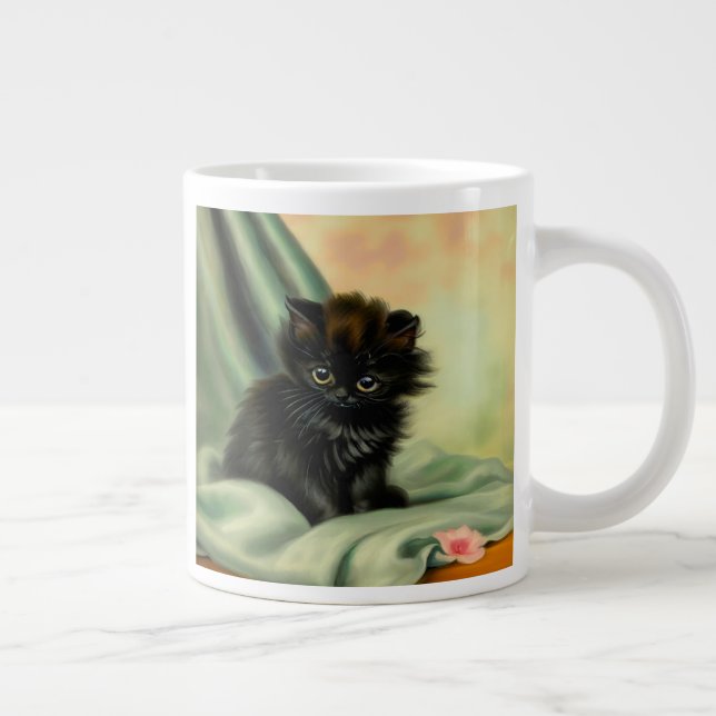 Vintag Black Kitten Illustration Jumbo-Tasse (Rechts)