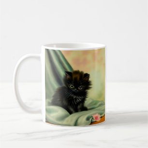 Vintag Black Kitten Illustration Kaffeetasse