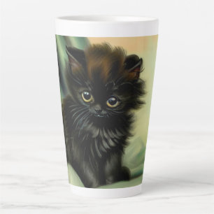 Vintag Black Kitten Illustration Milchtasse