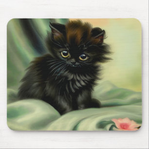 Vintag Black Kitten Illustration Mousepad