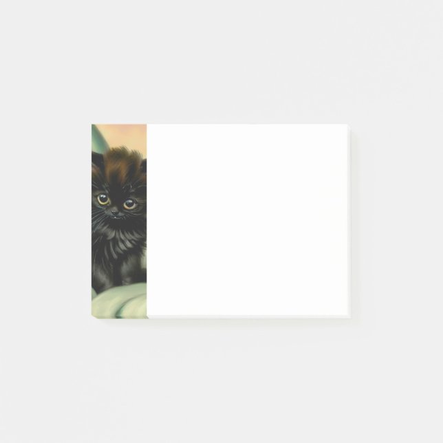 Vintag Black Kitten Illustration Post-it Klebezettel (Vorderseite)