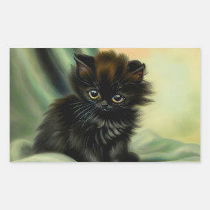 Vintag Black Kitten Illustration Rechteckiger Aufkleber