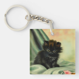 Vintag Black Kitten Illustration Schlüsselanhänger