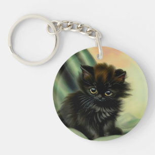 Vintag Black Kitten Illustration Schlüsselanhänger