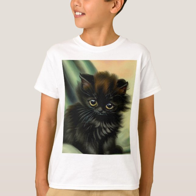 Vintag Black Kitten Illustration T-Shirt (Vorderseite)