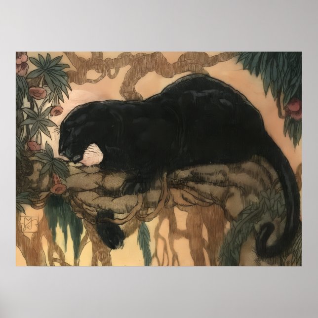 Vintag Black Panther Cat Poster (Vorne)