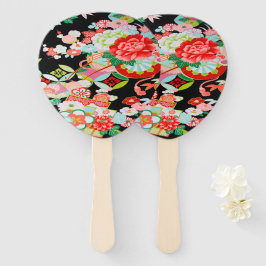 Vintag Black Red Japanisch Kimono Floral Blume Fächer