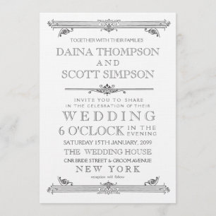 Vintag Black & White Typography Wedding Invite Einladung