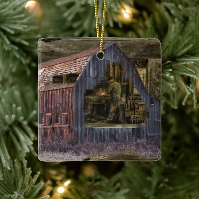 Vintag Blacksmith Shop Welder Keramikornament (Baum)