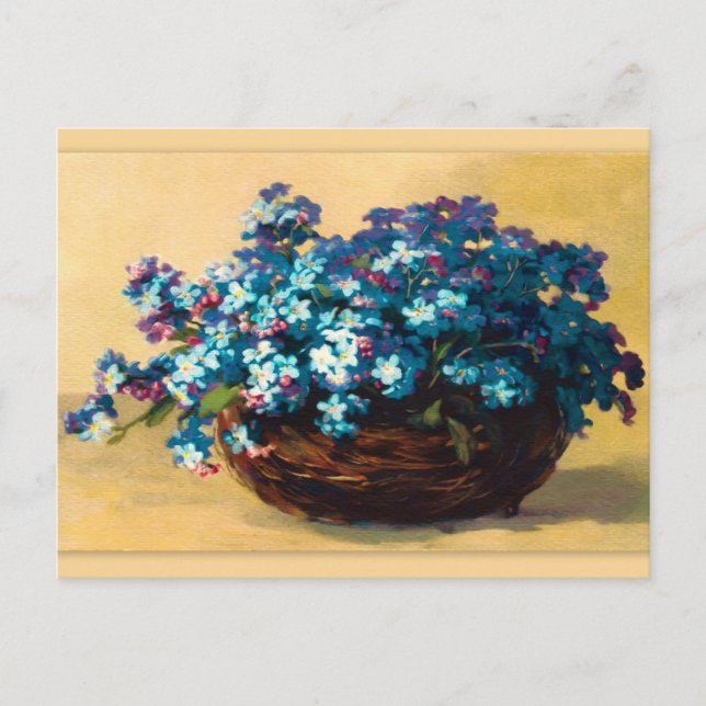 Vintag Blau Blumen Postkarte (Vorderseite)