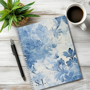 Vintag Blau-Farbe Blumen Mit Monogramm Notizbuch