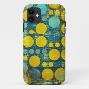 Vintag-blau-gelbe Polka-Punktmuster Abstrakt iPhone 11 Hülle