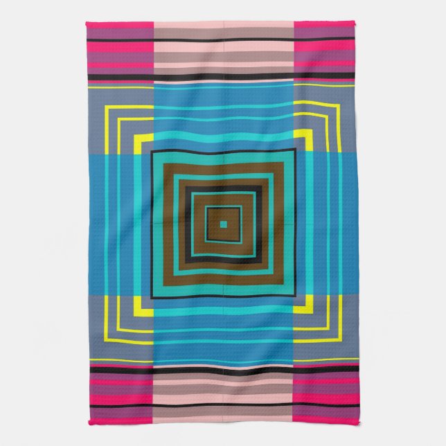 Vintag-blau, grün, gelb, rosa Streifen Muster Handtuch (Vertikal)
