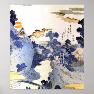Vintag-blau-japanische Art Woodblock Ukiyo-E Poster