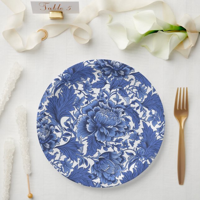 Vintag Blau und Weiß Chintz Traditionell Pappteller (Hochzeit)