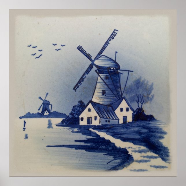 Vintag Blau und Weiß Poster (Vorne)