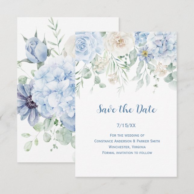 Vintag Blau und Weiß Save the Date (Vorne/Hinten)