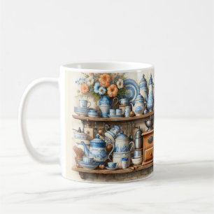 Vintag Blau und Weiße Küche Kaffeemaschine Tasse