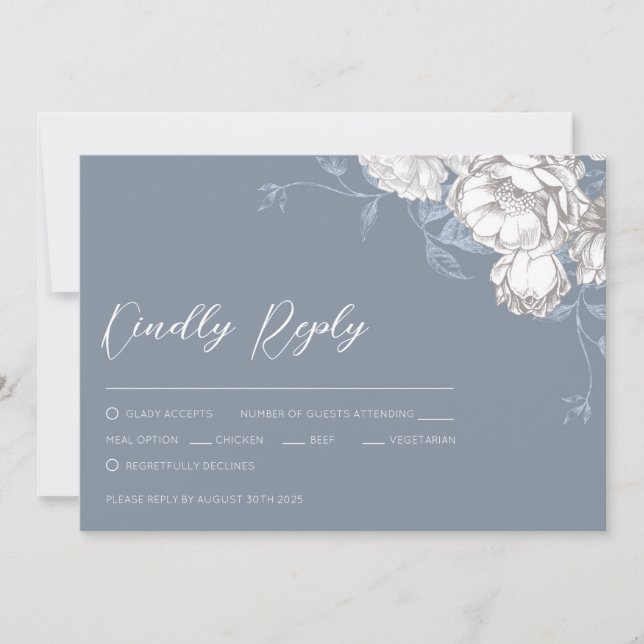 Vintag Blau Weiß & Graue Blüten Zeichnend (Vorderseite)