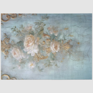 Vintag-blaue alte Mauer weiß-englische Rose Seidenpapier
