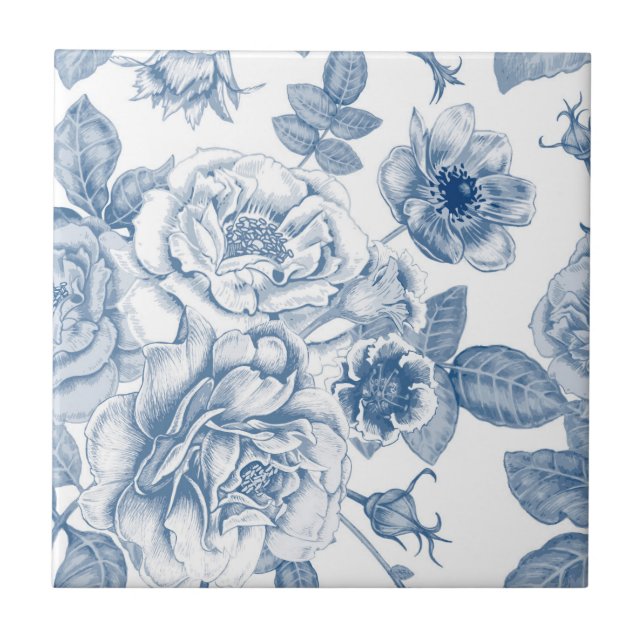 Vintag-blaue Blumenmuster Wohngestaltung Fliese (Vorderseite)