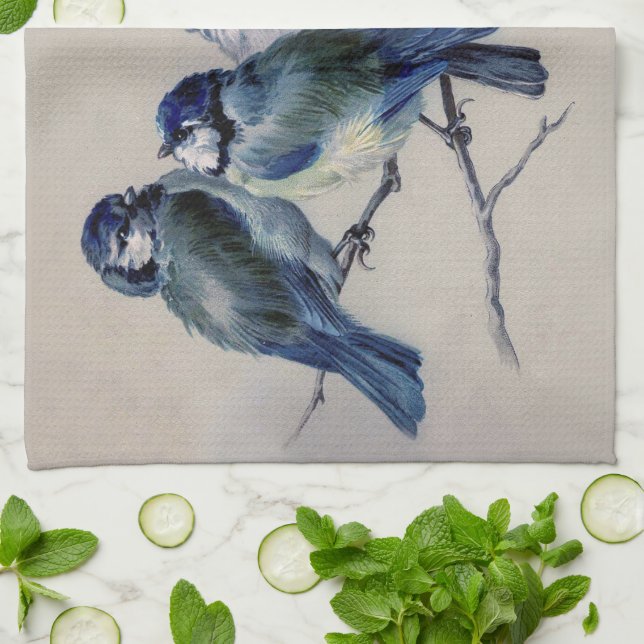 Vintag Blaue Graue Wasserfarben Geschirrtuch (Gefaltet)