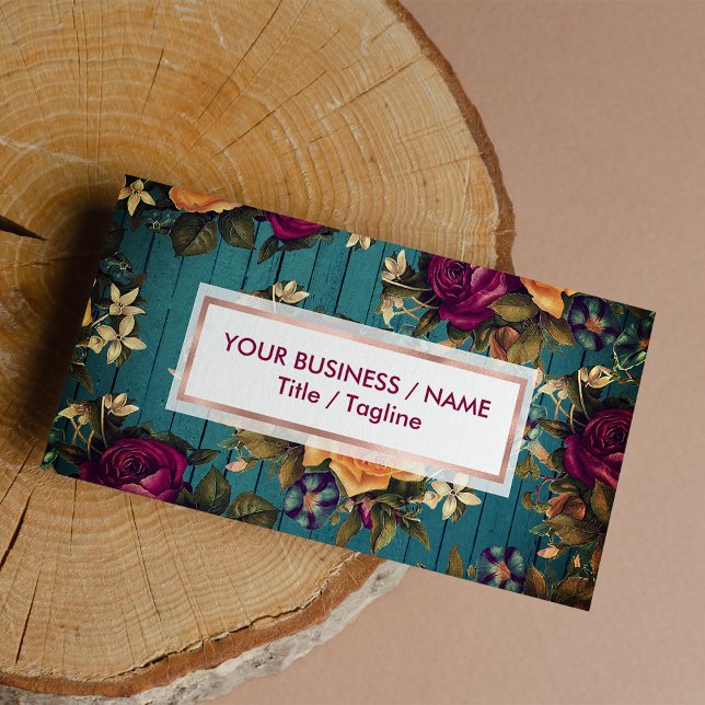 Vintag-blaue Korallenweinblüte Visitenkarte (Vintage blue green wood coral burgundy floral )