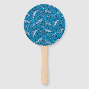 Vintag Blauer Fisch und Meeresalgen: Jugendstil Fächer
