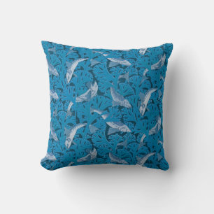 Vintag Blauer Fisch und Meeresalgen: Jugendstil Kissen