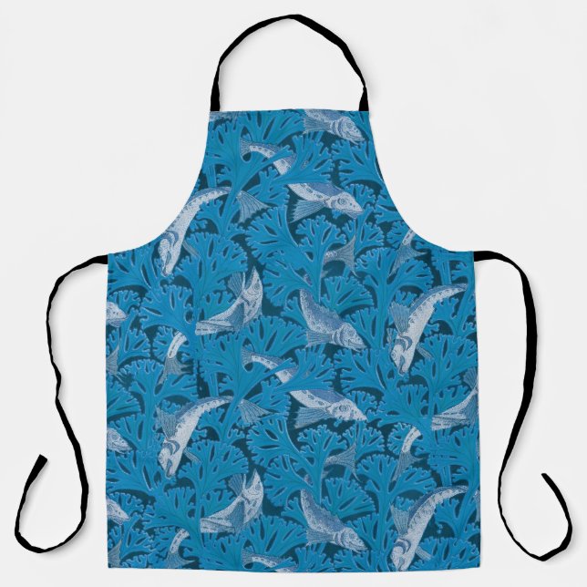 Vintag Blauer Fisch und Meeresalgen: Jugendstil Schürze (Vorderseite)