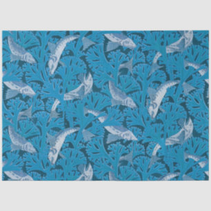 Vintag Blauer Fisch und Meeresalgen: Jugendstil Seidenpapier