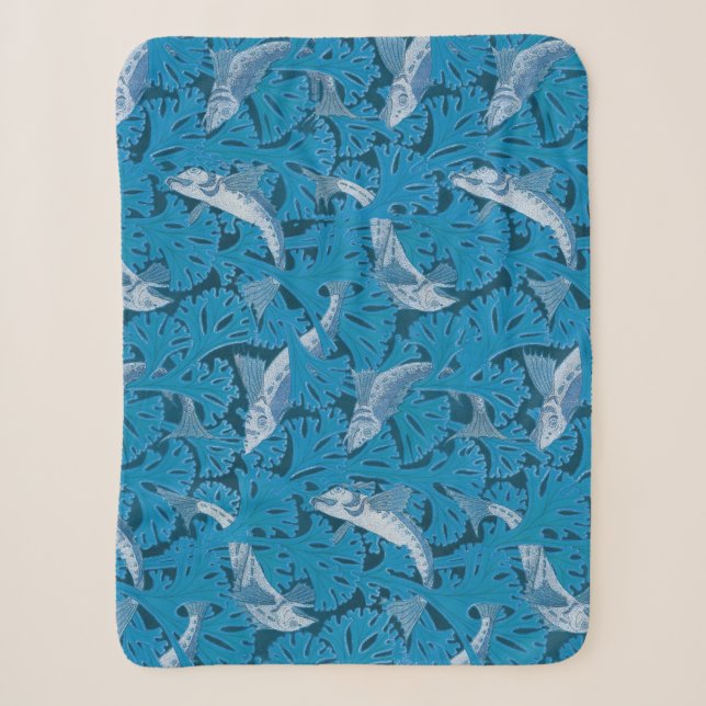 Vintag Blauer Fisch und Meeresalgen: Jugendstil Sherpadecke (Vorderseite)