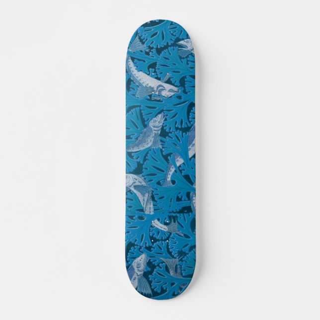 Vintag Blauer Fisch und Meeresalgen: Jugendstil Skateboard (Vorne)