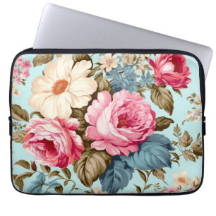 Vintag Blauer Rosa Blumengarten Laptopschutzhülle