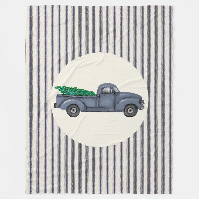 Vintag Blauer Weihnachtsbaum LKW Grosses Decken (Vorderseite)