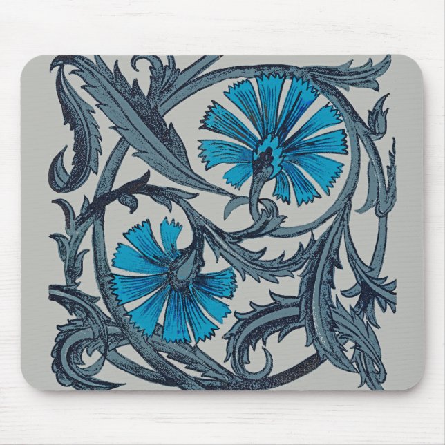 Vintag-blaues antikes Grafikdesign der Blume Mousepad (Vorne)