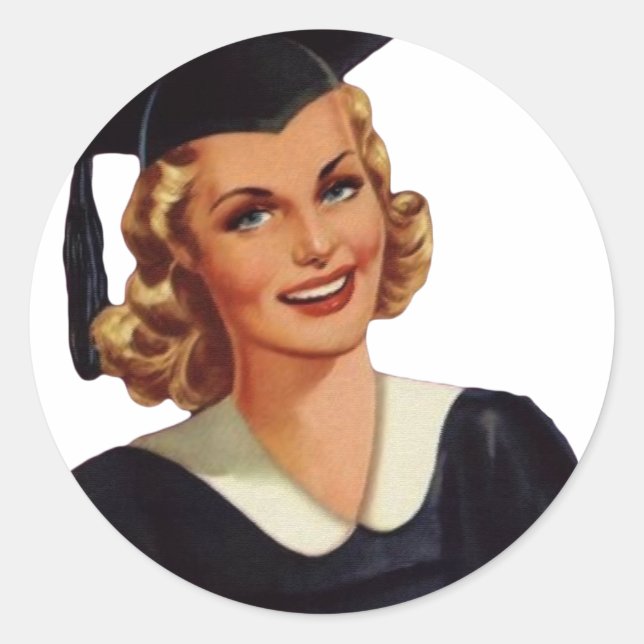 Vintag Blonde Educated Lady Runder Aufkleber (Vorderseite)