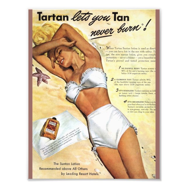 Vintag Blonde Girl Tanning Lotion Ad Foto (Vorne)